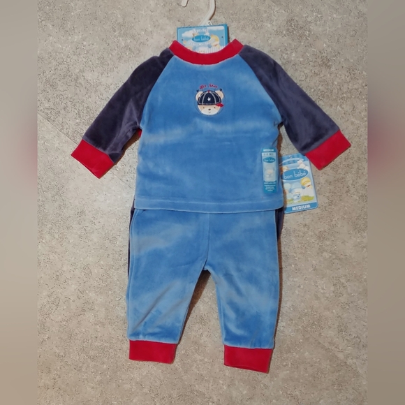 3-6 months, 3 piece set...2 complete outfits by ‘bon bebe’ w/baseball applique - Picture 2 of 7